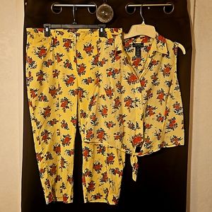 Ralph Lauren Yellow Floral Tie-Front Top & Pants Set